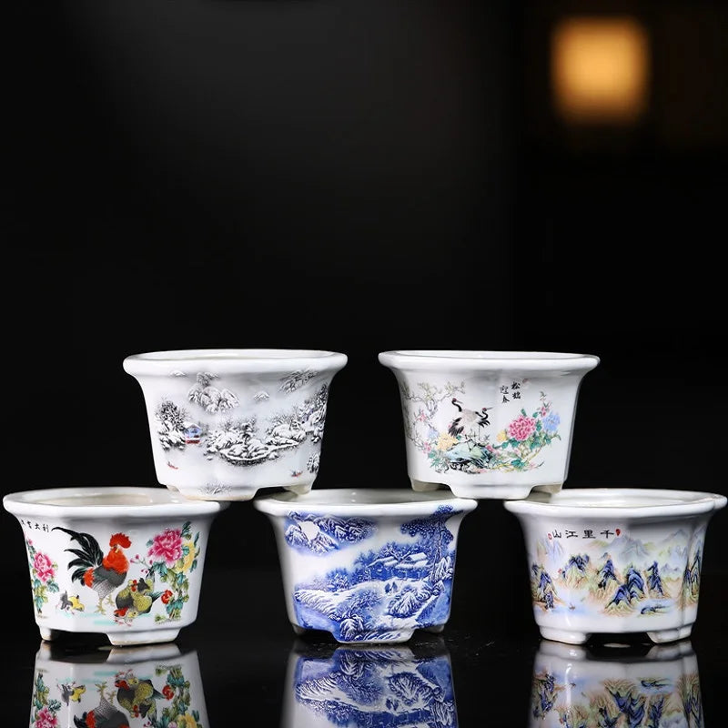 Vaso de Cerâmica Yixing para Decoração Interna - Pintura de Paisagem Chinesa