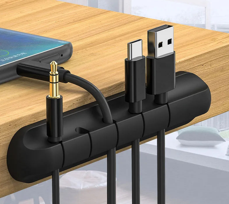 Organizador de Cabos de Silicone - Suporte Flexível para Cabos USB